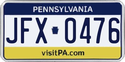 PA license plate JFX0476