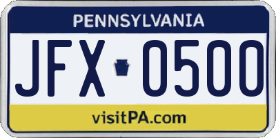 PA license plate JFX0500