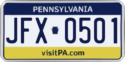 PA license plate JFX0501