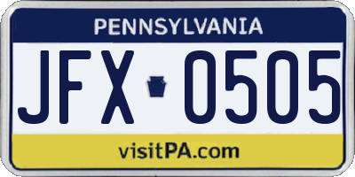 PA license plate JFX0505