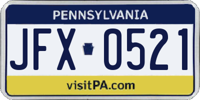 PA license plate JFX0521