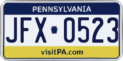 PA license plate JFX0523