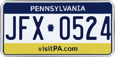 PA license plate JFX0524