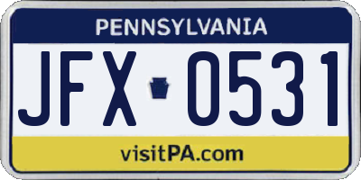 PA license plate JFX0531