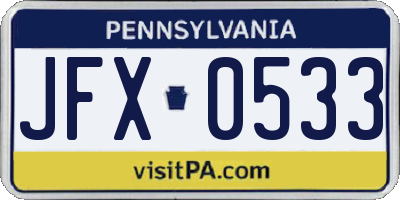 PA license plate JFX0533
