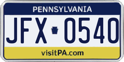 PA license plate JFX0540