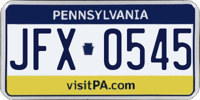 PA license plate JFX0545