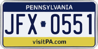 PA license plate JFX0551