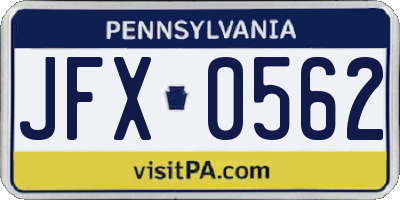 PA license plate JFX0562