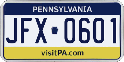 PA license plate JFX0601