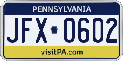 PA license plate JFX0602