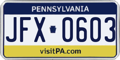 PA license plate JFX0603