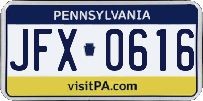 PA license plate JFX0616