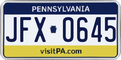 PA license plate JFX0645