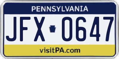 PA license plate JFX0647