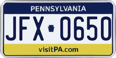 PA license plate JFX0650