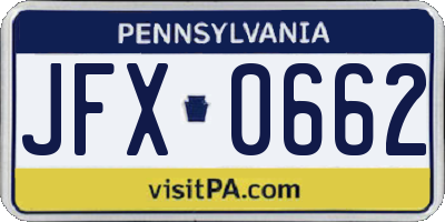 PA license plate JFX0662