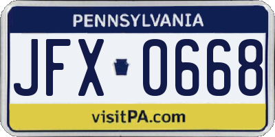 PA license plate JFX0668