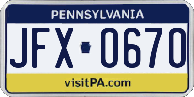 PA license plate JFX0670