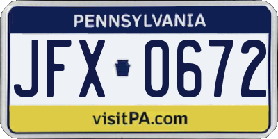 PA license plate JFX0672