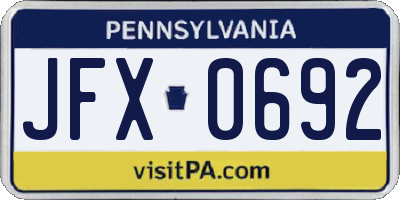 PA license plate JFX0692