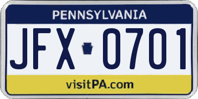 PA license plate JFX0701