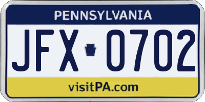PA license plate JFX0702