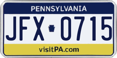 PA license plate JFX0715