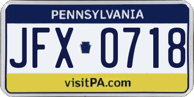 PA license plate JFX0718