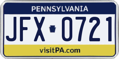 PA license plate JFX0721