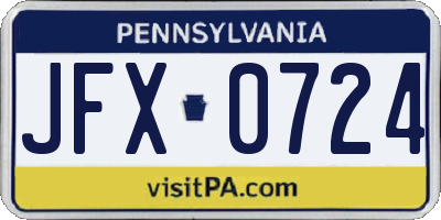 PA license plate JFX0724