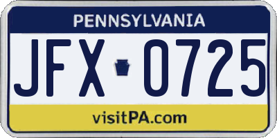 PA license plate JFX0725