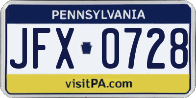 PA license plate JFX0728
