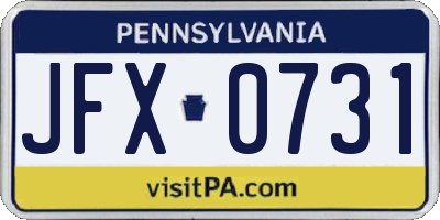 PA license plate JFX0731