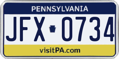 PA license plate JFX0734