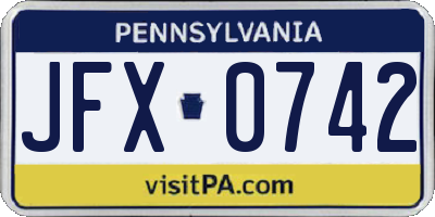 PA license plate JFX0742