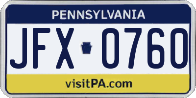 PA license plate JFX0760