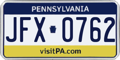 PA license plate JFX0762