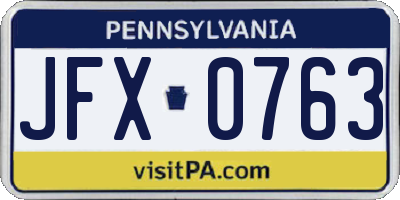 PA license plate JFX0763