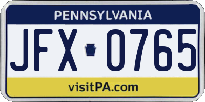 PA license plate JFX0765