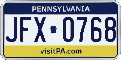 PA license plate JFX0768