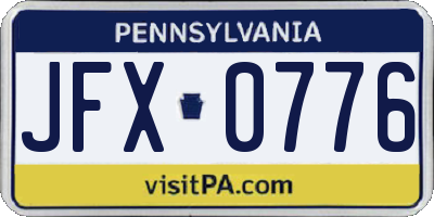 PA license plate JFX0776