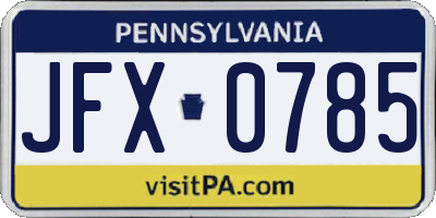 PA license plate JFX0785