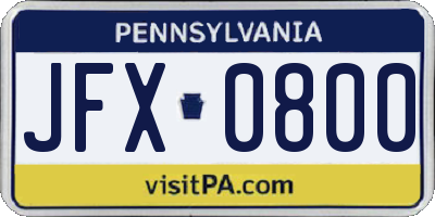 PA license plate JFX0800