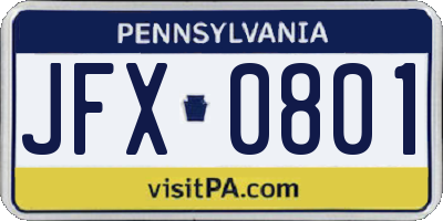 PA license plate JFX0801
