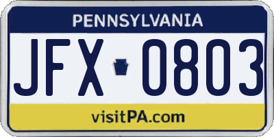 PA license plate JFX0803