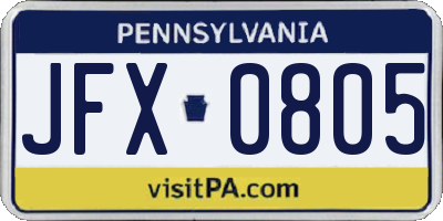 PA license plate JFX0805