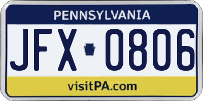 PA license plate JFX0806