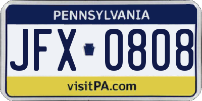 PA license plate JFX0808