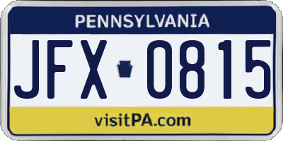 PA license plate JFX0815